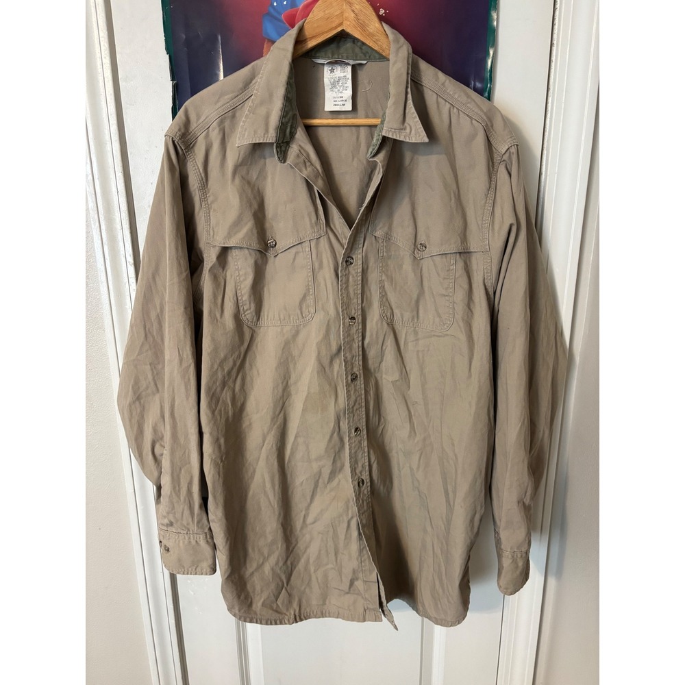 Carhartt Rugged Outdoor Wear Mens XXL Khaki Cotton Long Sleeve Work Shirt SU1299